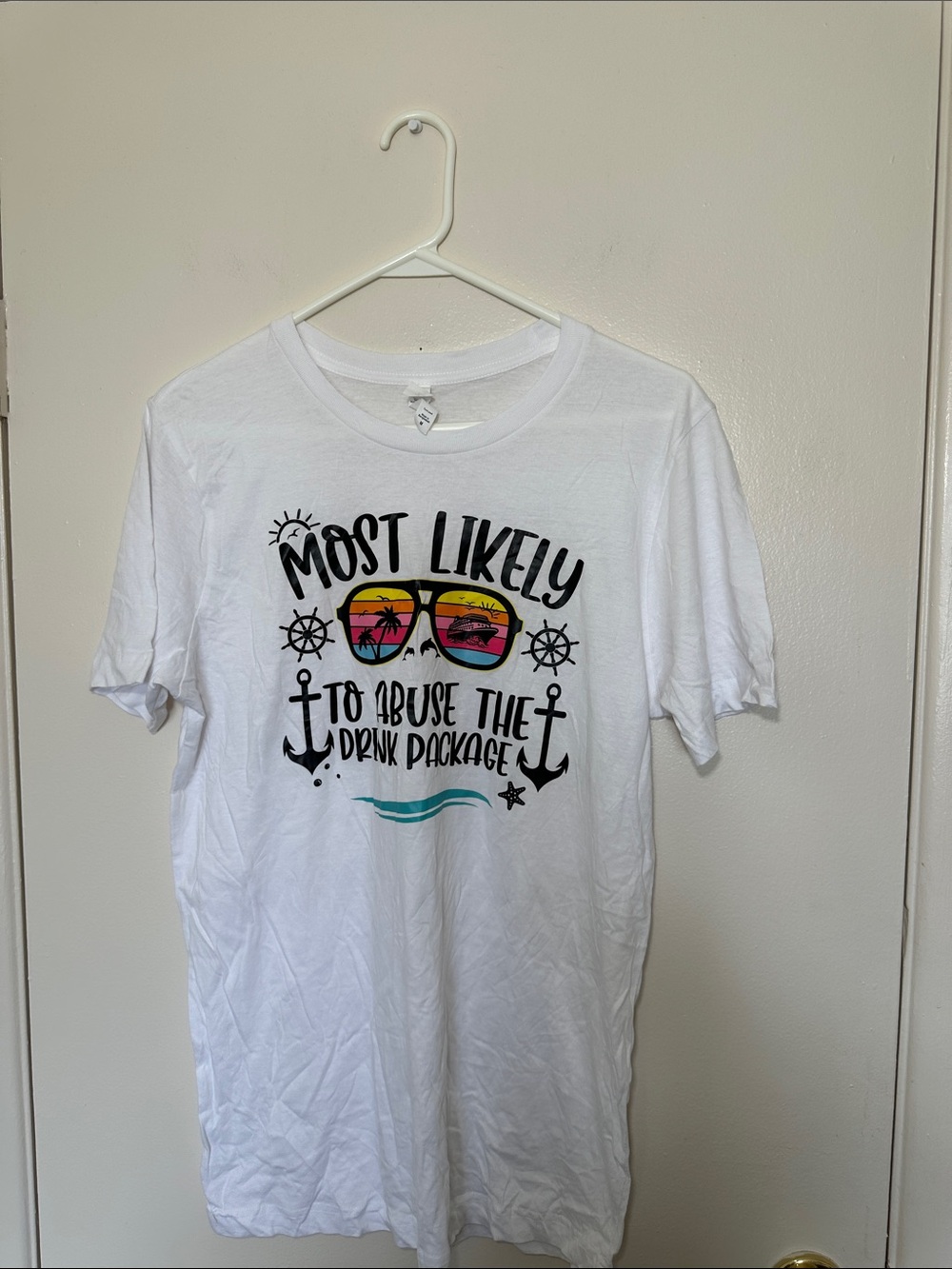 White Graphic Tee - 'Most Likely' Sunglasses Print